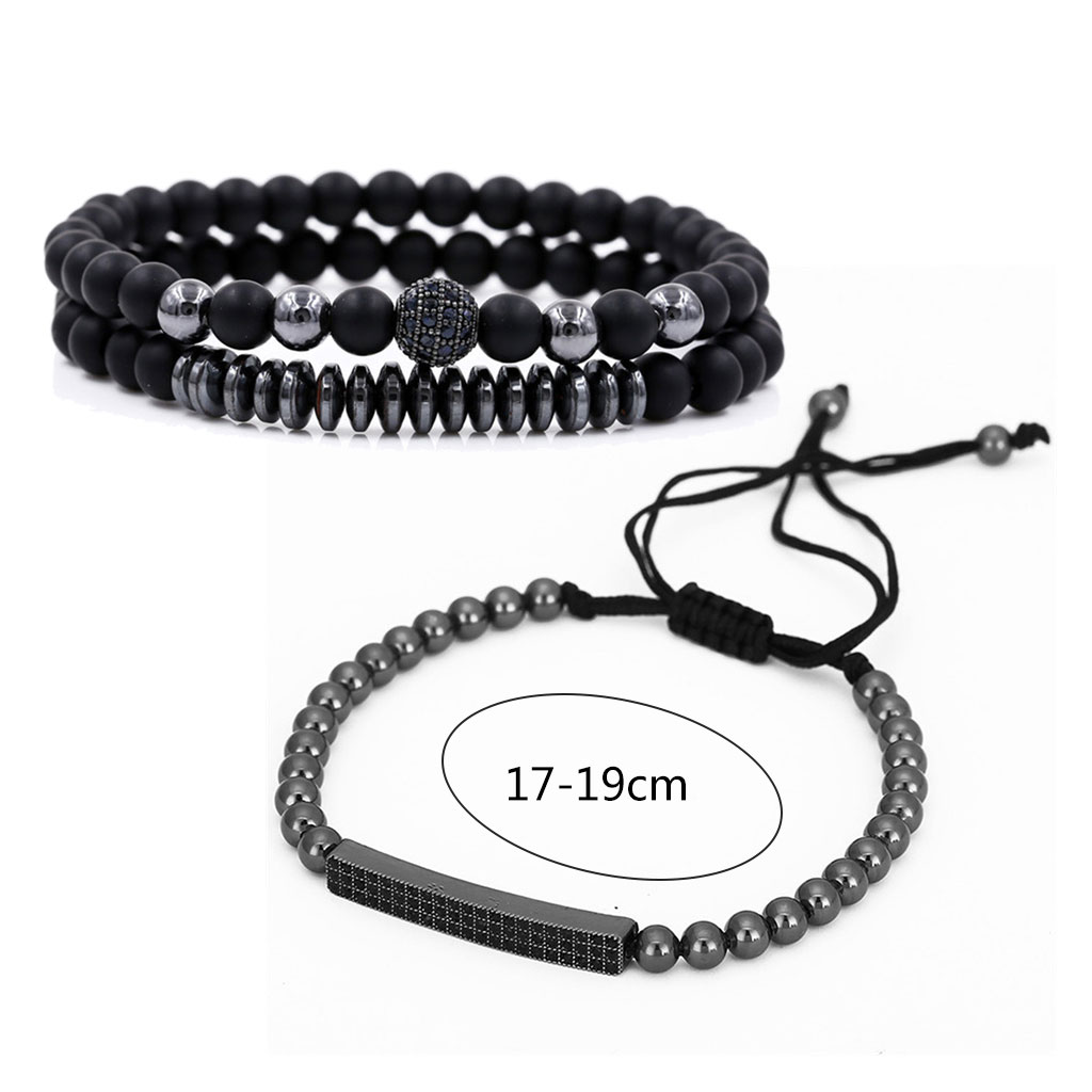 3PCS Bracelet Set Men Bracelets Black Copper Beads for Boy Men Birthday  Gifts 